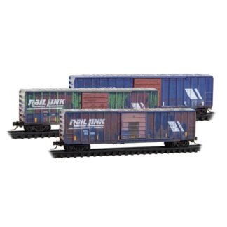 50' SINGLE DOOR RIB SIDE BOX CAR W/O ROOFWALK MONTANA RAIL LINK WEATHERED 3-PACK #100980, #100982, #100989