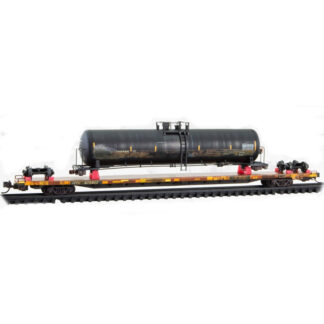 89' TOFC FLAT CAR TTX WEATHERED W/ "WRECKED" TANK CAR LOAD KIT #972657