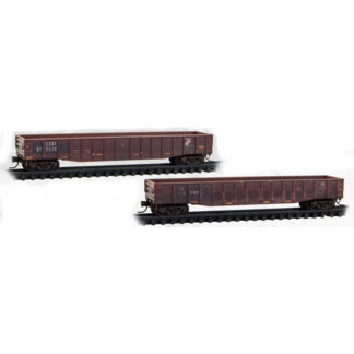 50' STEEL SIDE, 15 PANEL, FIXED END GONDOLA, FISHBELLY SIDES CSX/NORFOLK SOUTHERN FAMILY TREE & BEYOND WEATHERED 2-PACK #915510, #619560