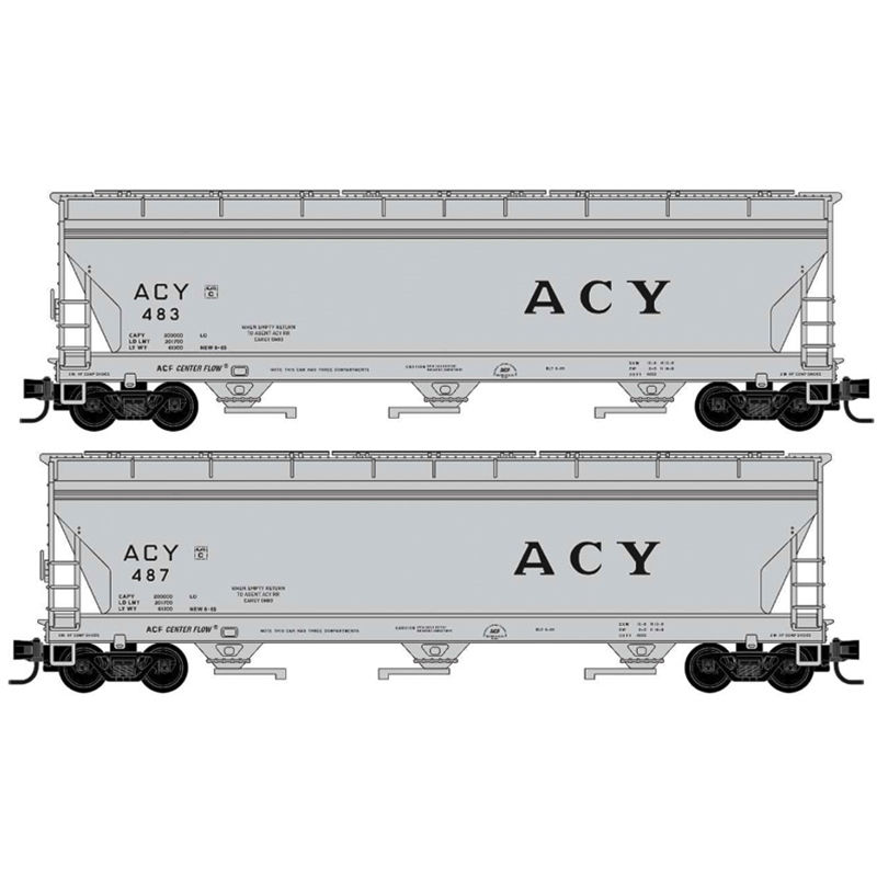 3-BAY ACF CENTER FLOW COVERED HOPPER W/ELONGATED HATCHES AKRON CANTON & YOUNGSTOWN 2-PACK #483, #487