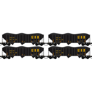 CSX 4-Pack - 100-Ton 3-Bay Open Hopper, Rib Sides, w/ Coal Load